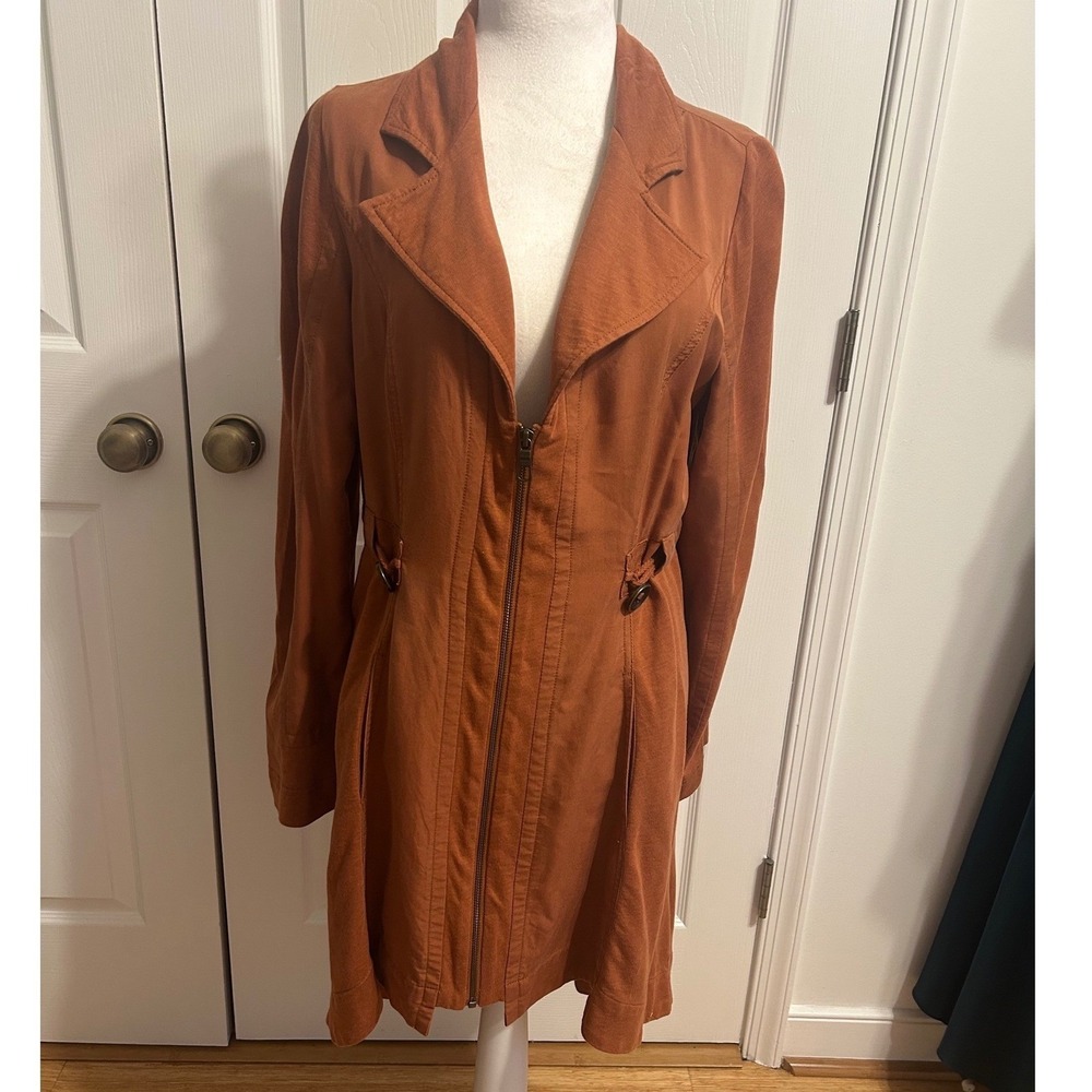 Soft Surroundings Santa Rosa Burnt Orange Tencel Toggle Jacket Pockets Medium - Picture 2 of 9